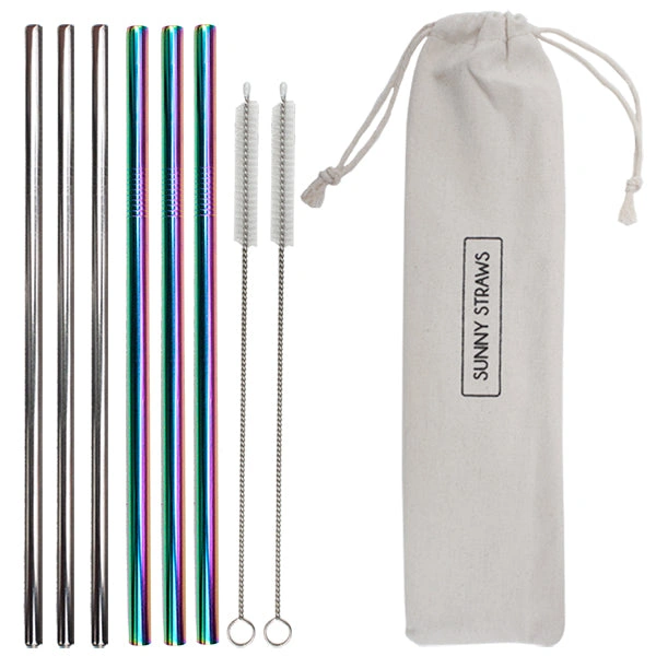 Shimmer & Shine Straw Set Rainbow Silver 6 Plus Cleaning Brushes
